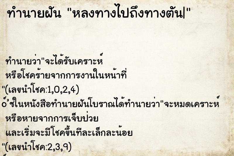ทำนายฝันทำนายฝันหลงทางไปถึงทางตัน|